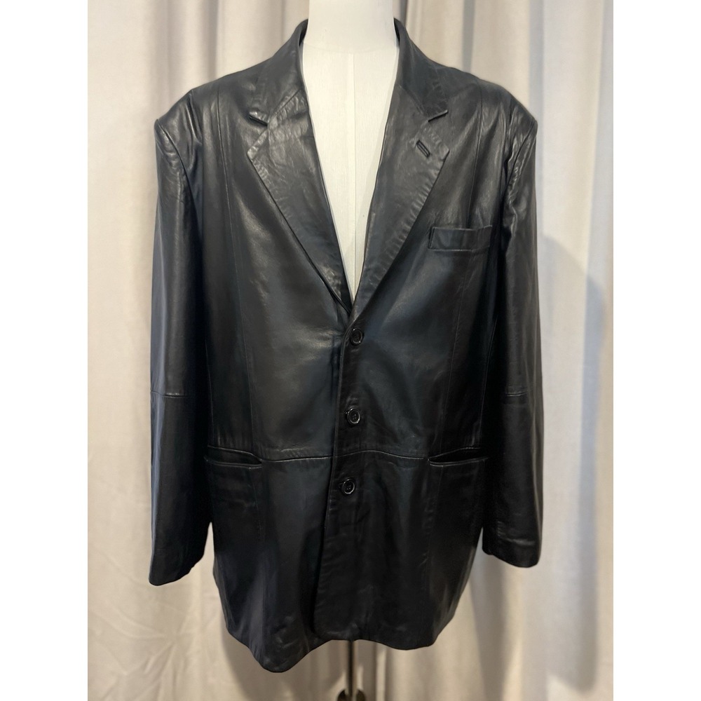 PB Martin Black Leather Coat Men's Size 50